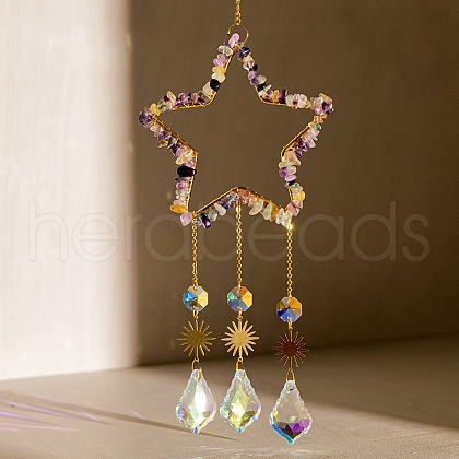Fluorite & Crystal Glass Sun Catcher Pendant PW-WGCCFD7-16-1