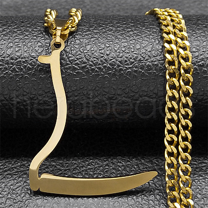 304 Stainless Steel Grim Reape Scythe Pendant Necklaces NJEW-H065-22G-1