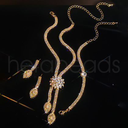 Flower & Horse Eye Alloy Crystal Rhinestone Pendant Necklaces & Stud Earrings & Bracelets Sets FS-WGF2591-04-1