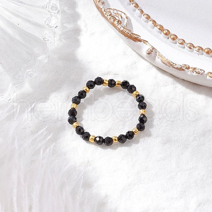 Natural Black Spinel Beaded Stretch Rings for Women RJEW-JR00868-13-1