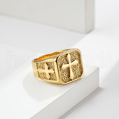 Square with Cross Pattern 304 Stainless Steel Finger Rings for Men FS-WGAC6B1-08-1