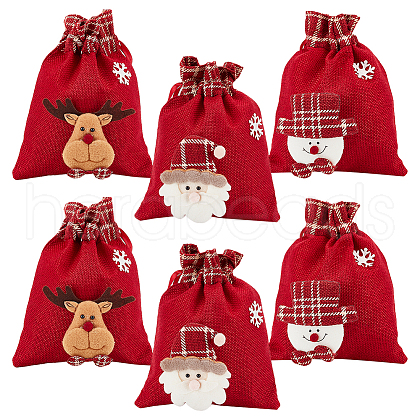 WADORN® 6Pcs 3 Styles Christmas Theme Linen Packing Pouches ABAG-WR0001-02-1
