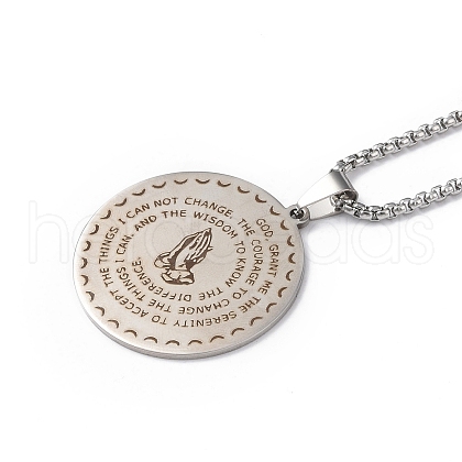 Non-Tarnish Praying Hand with The Lord's Prayer 304 Stainless Steel Pendant Necklace for Men Women NJEW-G098-01P-1
