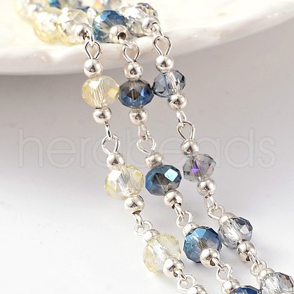 Silver Color Plated Brass Handmade Glass Beaded Chains AJEW-JB00204-1