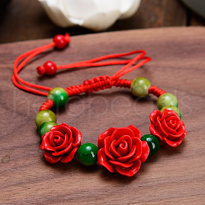 Rose Adjustable Cinnabar Braided Bead Bracelets WG3AA70-02-1