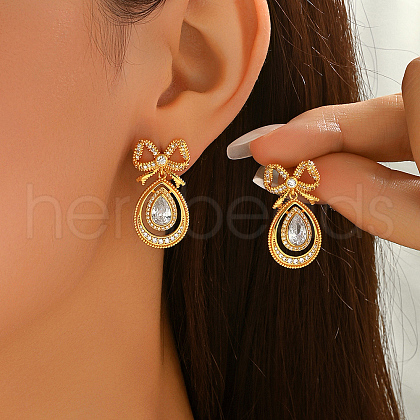 Brass Clear Cubic Zirconia Butterfly with Teardrop Dangle Stud Earrings EE7763-1