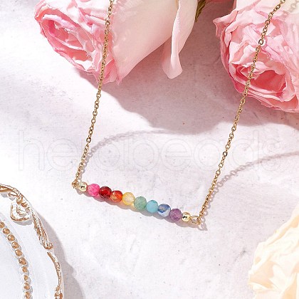 Gemstone Round Beaded Chakra Pendant Necklaces NJEW-JN05189-1