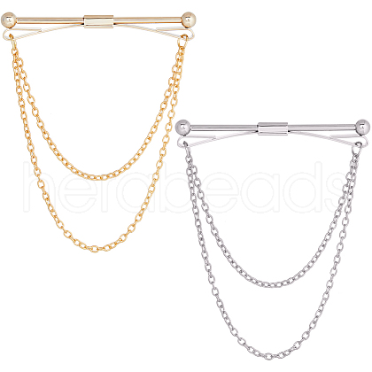 Gorgecraft 2Pcs 2 Colors Brass Hanging Chains Collar Pins Tie Clips AJEW-GF0007-55-1