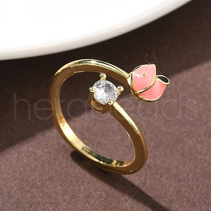 Flower Brass Micro Pave Cubic Zirconia Cuff Rings RJEW-A069-02A-G-1