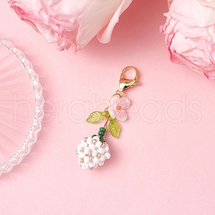 Flower Bud Glass Pearl & Seed Beads Pendant Decorations HJEW-MZ00275-04-1