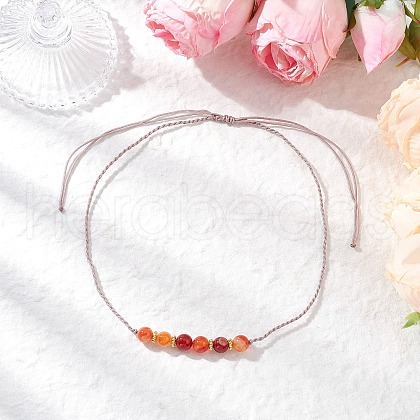 8MM Dyed Natural Banded Agate Round Braided Beaded Adjustable Necklaces for Women NJEW-JN05319-1