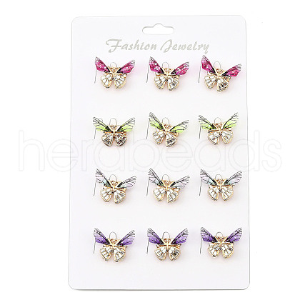 12Pcs 4 Colors Butterfly Alloy Rhinestone Brooches for Backpack Clothes JEWB-A033-08G-1