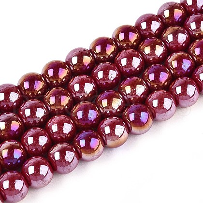 Electroplate Opaque Glass Beads Strands GLAA-T032-P8mm-AB23-1