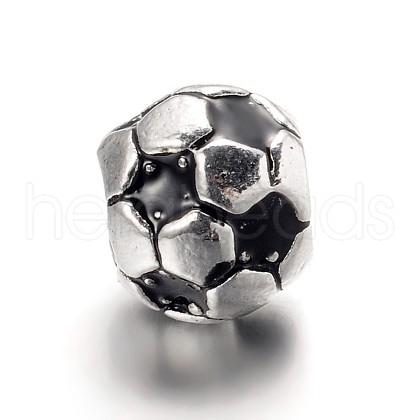 Large Hole FootBall/Soccer Ball Alloy Enamel European Beads MPDL-L013-02B-1