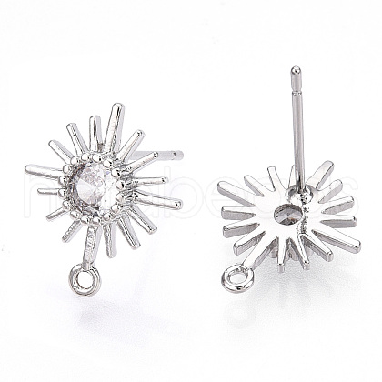 Brass Micro Clear Cubic Zirconia Stud Earring Findings KK-R132-064P-1