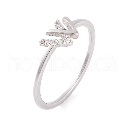 304 Stainless Steel Letter W Finger Ring for Women RJEW-C086-07-P-1
