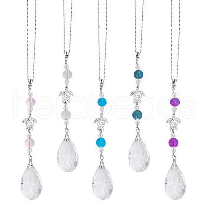 Glass Teardrop Pendant Decoratoins HJEW-AB00620-1