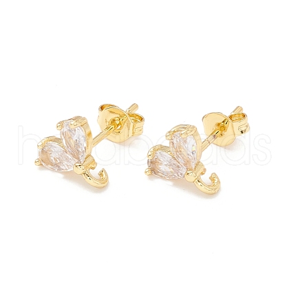 Rack Plating Brass Cubic Zirconia Stud Earrings Findings MAK-I684-10G-03-RS-1