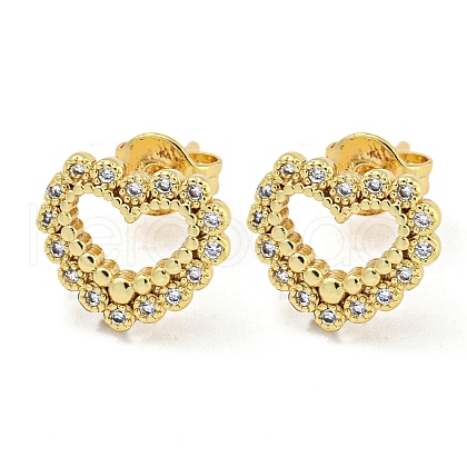 Hollow Heart Real 18K Gold Plated Brass Stud Earrings EJEW-L269-091G-1