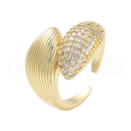 Rack Plating Teardrop Brass Micro Pave Cubic Zirconia Open Cuff Rings for Women RJEW-B064-10G-1