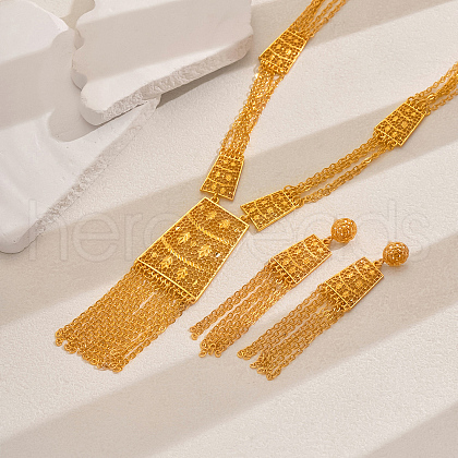 Luxurious Elegant Zinc Alloy Middle Eastern Style Leaf Tassel Earrings & Necklaces Set TI4376-1