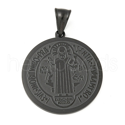 Ion Plating(IP)Trendy Necklace Findings Flat Round with San Benito 304 Stainless Steel Pendants STAS-L012-A07B-1