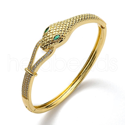 Green Cubic Zirconia Snake Hinged Bangle BJEW-B054-12G-1