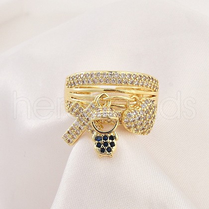 Rack Plating Brass Micro Pave Cubic Zirconia Cuff Rings for Women RJEW-M028-120G-1