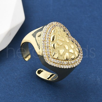 Heart Brass Micro Pave Cubic Zirconia Cuff Rings for Women RJEW-A069-08G-1