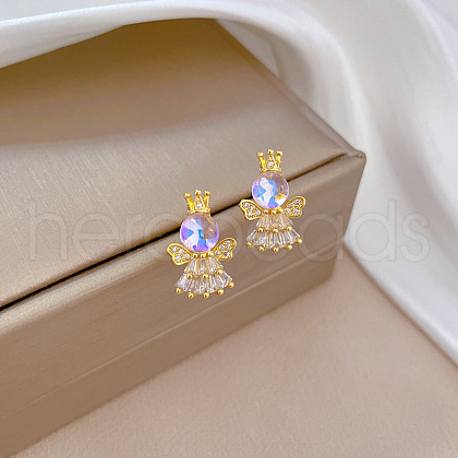 304 Stainless Steel Micro Pave Clear Cubic Zirconia Stud Earrings FS-WG39094-02-1