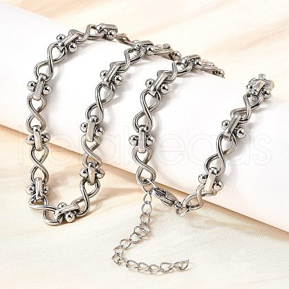 304 Stainless Steel Oval Infinity Link Chain Necklaces for Women Men NJEW-K249-20B-P-1