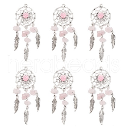 Natural Rose Quartz Dream Catcher Pendants PALLOY-MZ00709-02-1