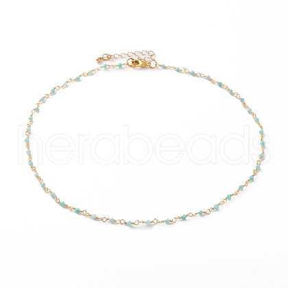 Faceted Round Natural Amazonite Beaded Necklaces NJEW-JN03215-03-1