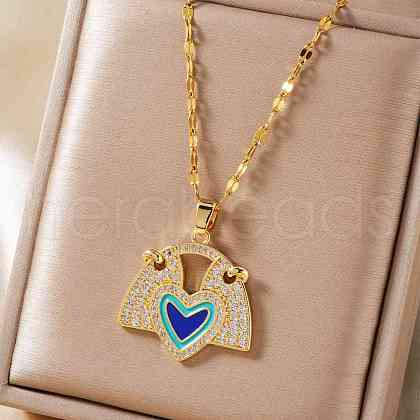 Brass Blue Enamel Fan with Heart Pendant Necklaces CL4028-1-1