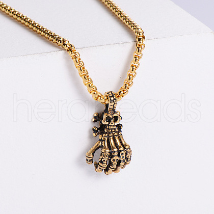 Cool Punk Stainless Steel American Hip-hop Street Style Skull Hand Pendant Necklaces YV0180-2-1