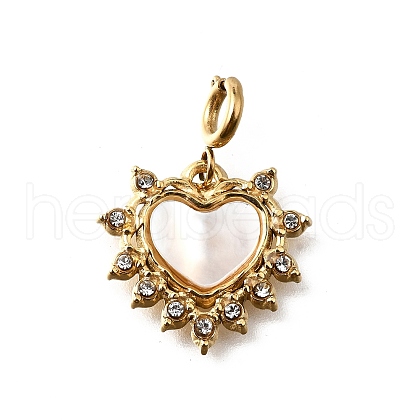 Heart 304 Stainless Steel Rhinestone Pendant Decorations STAS-H202-04G-01-1