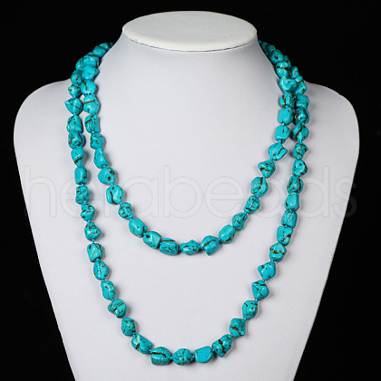 Ethnic Style Synthetic Turquoise Nuggets Beaded Long Necklaces FS-WGA4096-01-1