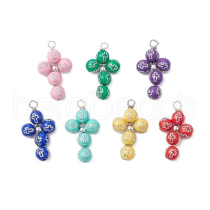 7Pcs 7 Colors Silver Copper Wired Opaque Plating Acrylic Pendants PALLOY-JF02914-1