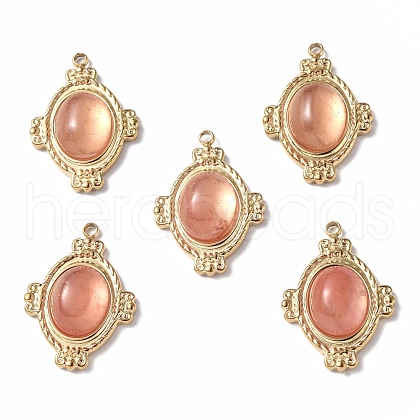 PVD Vacuum Plating 201 Stainless Steel Cherry Quartz Glass Pendants STAS-C064-VC878-1
