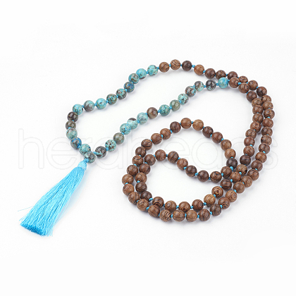 Natural Ocean Jasper and Wood Beaded Necklaces NJEW-JN02024-1