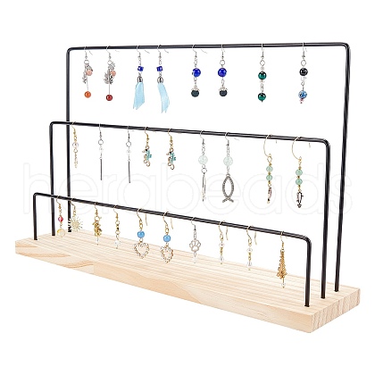 Iron with Wooden Earrings Storage Rack ODIS-WH0011-69-1