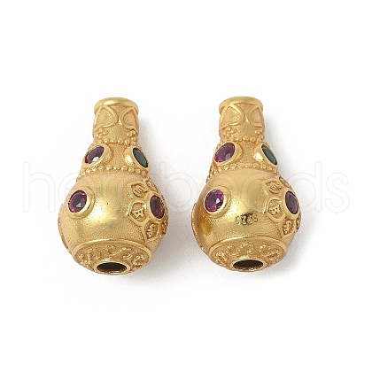 Matte Gold Color 925 Sterling Silver Pave Cubic Zirconia 3 Hole Guru Beads STER-R014-03G-1