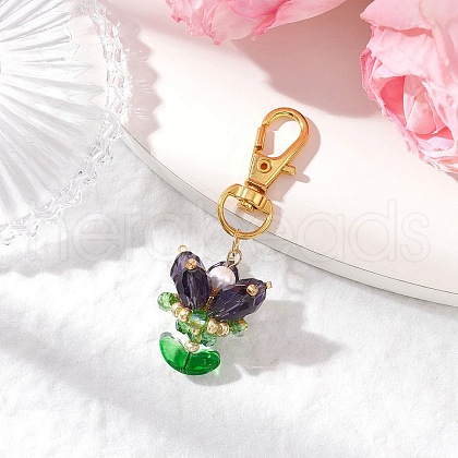 Flower Glass Pendants Decorations HJEW-MZ00248-06-1