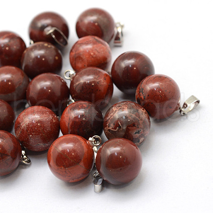 Round Natural Red Rainbow Jasper Pendants G-Q434-14-1