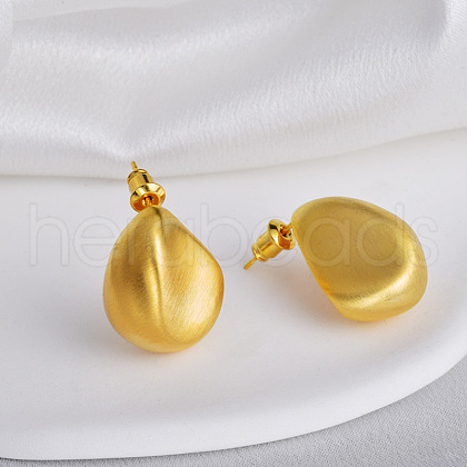 Drawbench Teardrop Brass Stud Earrings for Women EJEW-G391-08G-1