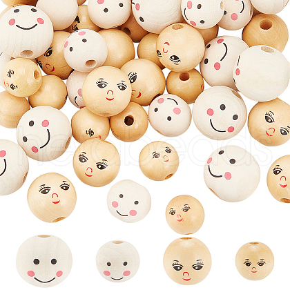   60Pcs 4 Styles Wood European Beads WOOD-PH0002-91-1