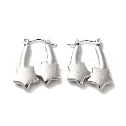 304 Stainless Steel Star Hoop Earrings for Women EJEW-K243-11P-1