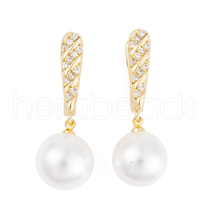 Rack Plating Brass Clear Cubic Zirconia ABS Pearl Earrings EJEW-S219-15G-09-1