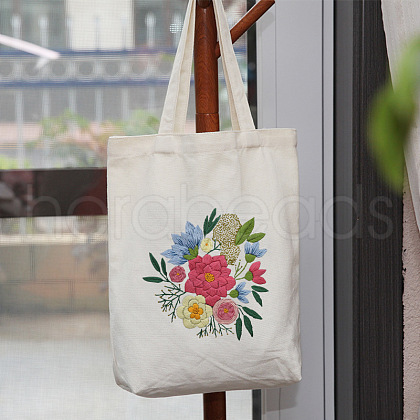 DIY Flower Pattern Tote Bag Embroidery Kit PW22121384400-1