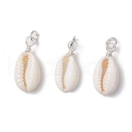 Natural Cowrie Shell Pendants PALLOY-JF03710-01-1